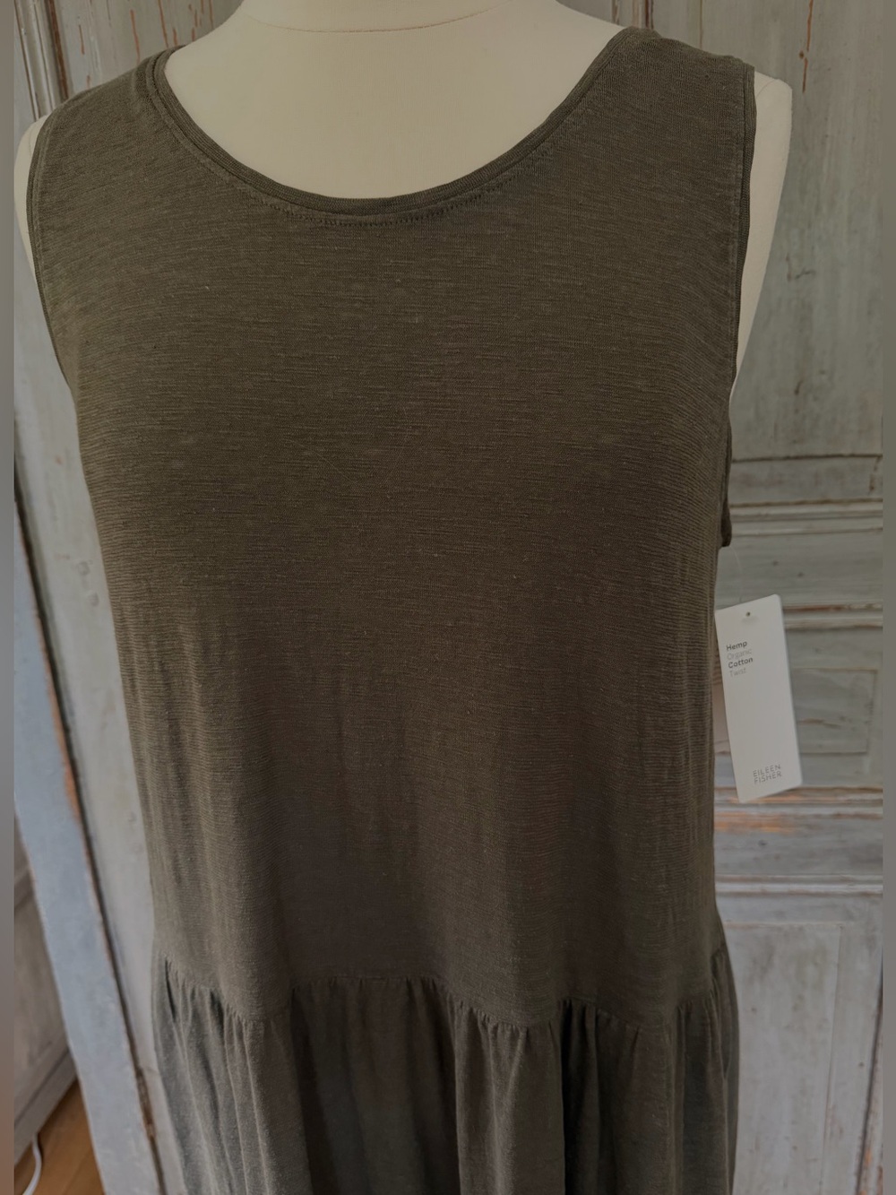 NWT Eileen Fisher Olive Green Sleeveless Maxi Dress medium - Picture 3 of 7